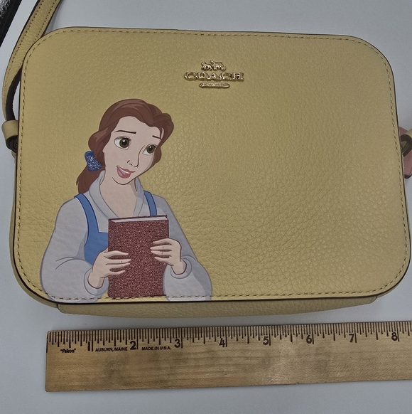 COACH X DISNEY C3404 Princess Belle Mini Camera Crossbody Bag Yellow Leather - Picture 7 of 16